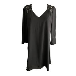 Lily Rose Women’s Medium Black Lace V-Neck Blouse‎ Tunic Three-Quarter Sleeve
